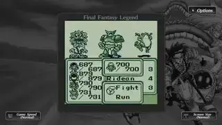 Beste JRPG-er - I Final Fantasy Legend vurderer spilleren om han skal kjempe mot en blomst, en mek og en sprudlende froskemann.