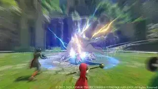 JRPG Terbaik - Rombongan menyerang naga musuh dengan mantra petir di Dragon Quest 11 S.