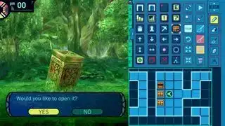 Los mejores JRPG: el jugador considera si abrir un cofre en una mazmorra del bosque en Etrian Odyssey HD.