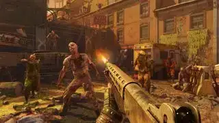 Disparar a un zombie con un rifle de asalto en Dying Light 2.