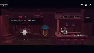 Бармен разговаривает с пианистом в The Red Strings Club, одной из лучших киберпанк-игр.