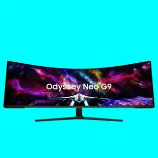 Herný monitor Samsung Odyssey Neo G9 G95NC na farebnom pozadí