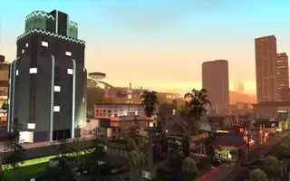 Pemandangan bandar dan blok aparment yang bercahaya di GTA: San Andreas