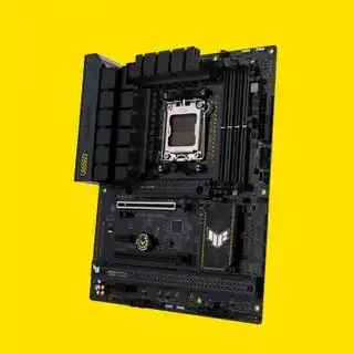 黄色背景下的华硕 TUF Gaming B650-Plus WiFi 主板