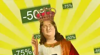 Steam Sales - Gabe Newell dengan mahkota membagikan diskon