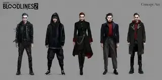 Concept art van Phyre, het spelerspersonage in Bloodlines 2, in verschillende outfits.