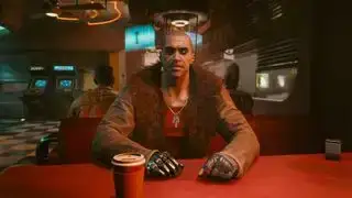 Cyberpunk 2077 I Fought The Law Quest – River Ward an einem Tisch in einem Diner