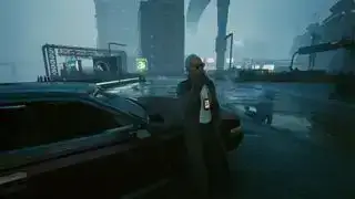 Cyberpunk 2077 I Fight The Law - detektiv Han naslonjen na auto