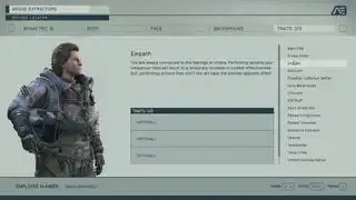 Starfield - màn hình lựa chọn đặc điểm của quá trình tạo nhân vật Starfield, hiện đang làm nổi bật đặc điểm Empath.