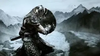 Skyrim dovahkiin memegang perisai