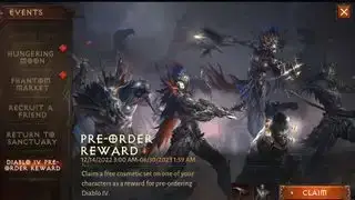 תפריט אירועים של Diablo Immortal