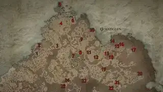 Carte des emplacements des donjons de Diablo 4 Scosglen