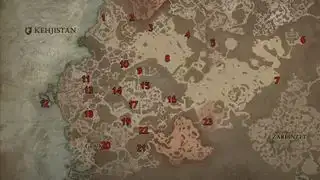 Carte des emplacements des donjons du Kehjistan de Diablo 4