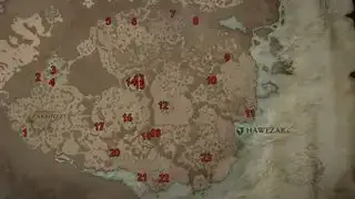 Carte des emplacements des donjons de Diablo 4 Hawezar