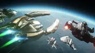 Star Citizen Squadron 42 - Skibe, der flyver over en planet