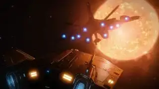 Els millors simuladors de vol: un caça pesat es tanca a la part posterior d'una nau espacial objectiu a Elite Dangerous.