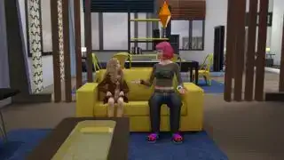 Die Sims 4 – Eine Eltern- und Kindersimulation chatten gemeinsam auf der Couch