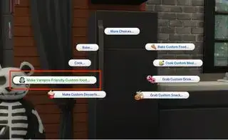 Le mod Sims 4 - Interactions alimentaires personnalisées - Un menu radial avec plusieurs choix alimentaires spéciaux, notamment