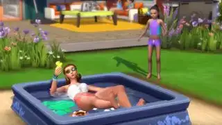 The Sims 4 cheats - ang isang Sim ay nagpapahinga sa isang maliit na pool