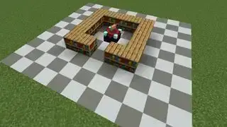 Encantamentos do Minecraft - uma mesa de encantamentos com configuração ideal de estantes exibidas em uma grade