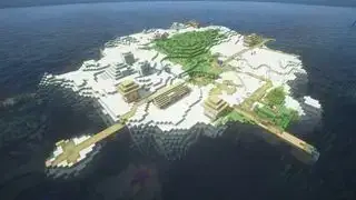 Minecraft के बीज - एक द्वीप पर एक रेगिस्तानी मंदिर और गाँव