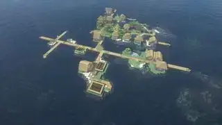 Minecraft のシード - 木製の歩道でつながった村は海の水の上にあります