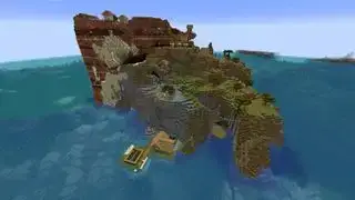 Minecraft semena - vas, ki se razteza čez visok otok Mesa