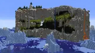 Llavors de Minecraft: una gran muntanya de cova exuberant exposada en un bioma d'espigues de gel