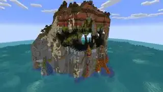 เมล็ด Minecraft - เกาะขนาดยักษ์ที่มีถ้ำอันเขียวชอุ่ม