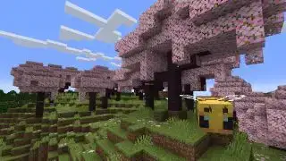 Minecraft 1.20 - En bi flyder gennem et kirsebærblomstbiom