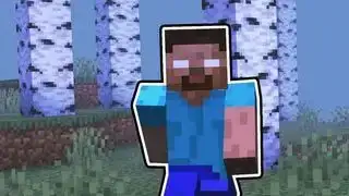 אמנות מפתח עבור מוד האימה Herobrine. הרוברין עומד מול יער ליבנה ערפילי.