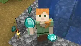 Perintah Minecraft - Alex memegang dua berlian di sebuah desa.