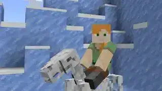 Minecraft príkazy - Alex jazdí na kostrovom koni pred ľadovcom