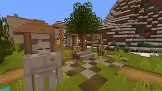 Minecraft 纹理包 - Dandelion X 包展示了一个村庄及其铁傀儡