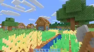 Minecraft அமைப்புப் பொதிகள் - Pastelcraft - பயிர்களின் வயல், வெளிர் மஞ்சள் கோதுமை மற்றும் வெளிர் பச்சை கேரட் இலைகள்