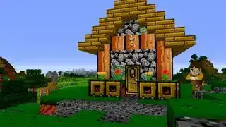 Balíčky textur Minecraft - balíček Retro NES zobrazující vesnici