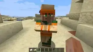 Penduduk desa Minecraft - Seorang penduduk desa berdiri di bioma gurun mengenakan pakaian oranye dan hijau.